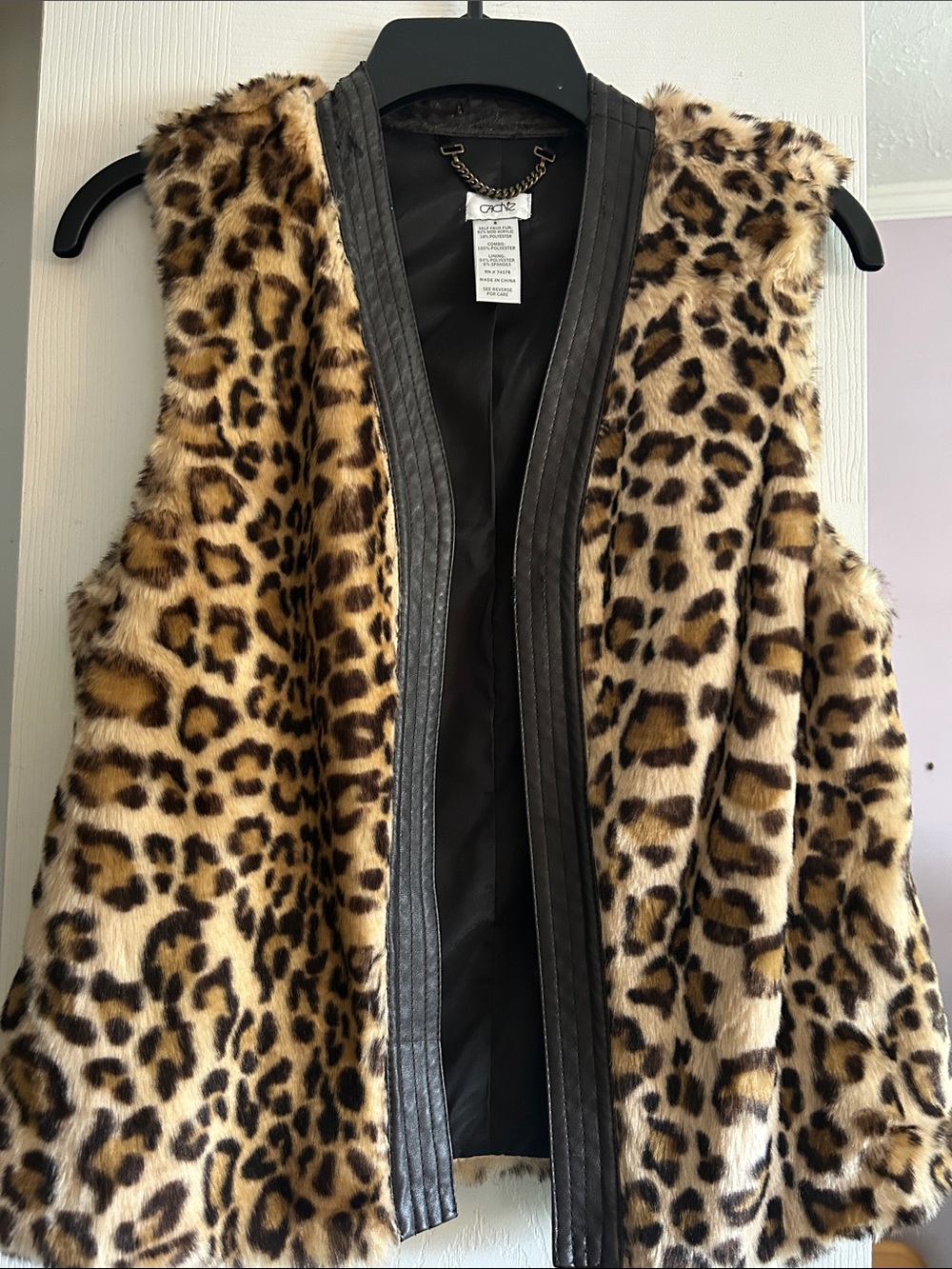 Cache Leopard Faux Fur Vest with Black Trim